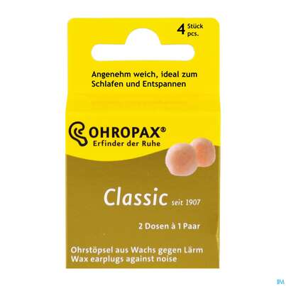 Sie sehen eine Packung Ohrenschutz Ohropax Classic Ohrstoepsel Wachs 2 Faltschachtelngerx2 4st, Produktbild: 08 Ohrenschutz Ohropax Classic Ohrstoepsel Wachs 2 Faltschachtelngerx2 4st, A-Nr.: 3282683 - 08