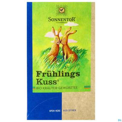 Sie sehen eine Packung Sonnentor Kraeutertee/bio Fruehlingskuss 02263 18st, Produktbild: 01 Sonnentor Kraeutertee/bio Fruehlingskuss 02263 18st, A-Nr.: 4042389 - 01
