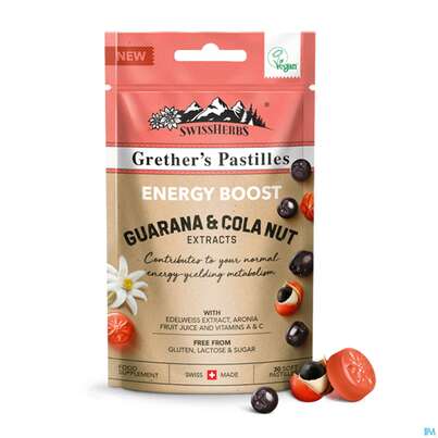 Sie sehen eine Packung Swissherbs Grether’s Pastilles Energy Boost Zuckerfrei 45g, Produktbild: 02 Swissherbs Grether’s Pastilles Energy Boost Zuckerfrei 45g, A-Nr.: 5384755 - 02