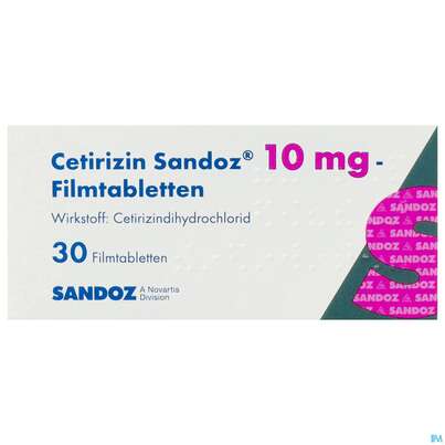 Cetirizin-Sandoz Filmtabl 10mg 30st, A-Nr.: 2456371 - 01