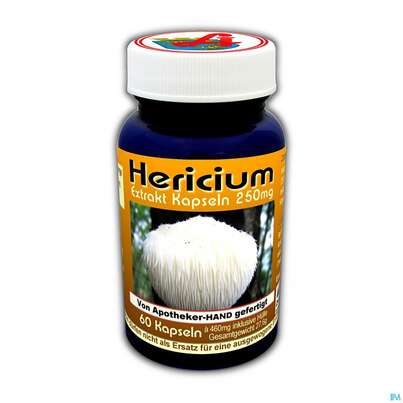 Sie sehen eine Packung Hericium Kapseln 250mg 60st, Produktbild: 01 Hericium Kapseln 250mg 60st, A-Nr.: 4075437 - 01