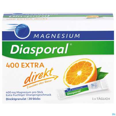 Sie sehen eine Packung Magnesium Diasporal/400 Extra Direkt Direktgranulat 20st, Produktbild: 01 Magnesium Diasporal/400 Extra Direkt Direktgranulat 20st, A-Nr.: 3870836 - 01