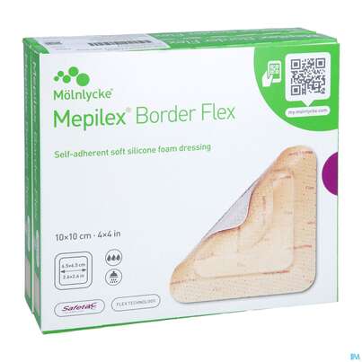 Sie sehen eine Packung Schaumverband Mepilex/flexibel Border 10x 10cm 10st, Produktbild: 04 Schaumverband Mepilex/flexibel Border 10x 10cm 10st, A-Nr.: 4802274 - 04