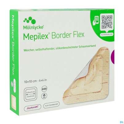 Sie sehen eine Packung Schaumverband Mepilex/flexibel Border 10x 10cm 10st, Produktbild: 03 Schaumverband Mepilex/flexibel Border 10x 10cm 10st, A-Nr.: 4802274 - 03