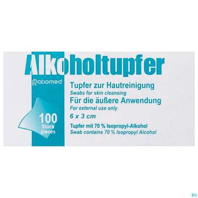 Sie sehen eine Packung Alkoholtupfer 3x 3cm Gefaltet 70% Isopropyl- Alkohol 100st, Produktbild: 01 Alkoholtupfer 3x 3cm Gefaltet 70% Isopropyl- Alkohol 100st, A-Nr.: 5764802 - 01