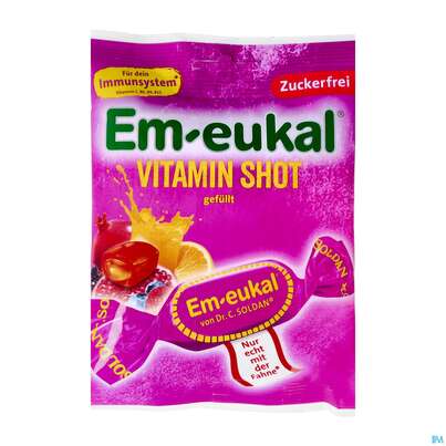 Sie sehen eine Packung Em-eukal Vitamin Shot Zuckerfrei 75g, Produktbild: 02 Em-eukal Vitamin Shot Zuckerfrei 75g, A-Nr.: 5684167 - 02