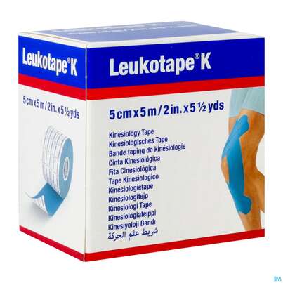 Sie sehen eine Packung Tape Kinesiologisch Leukotape K 5mx 5cm Blau 1st, Produktbild: 02 Tape Kinesiologisch Leukotape K 5mx 5cm Blau 1st, A-Nr.: 3151900 - 02