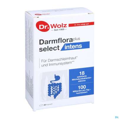 Sie sehen eine Packung Dr.wolz Darmflora Plus Select Intens Kapseln 60649 80st, Produktbild: 03 Dr.wolz Darmflora Plus Select Intens Kapseln 60649 80st, A-Nr.: 5646095 - 03