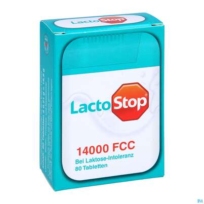 Sie sehen eine Packung Lactostop Tabl 14000 Fcc 80st, Produktbild: 03 Lactostop Tabl 14000 Fcc 80st, A-Nr.: 4303430 - 03
