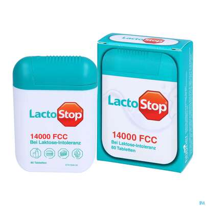Sie sehen eine Packung Lactostop Tabl 14000 Fcc 80st, Produktbild: 04 Lactostop Tabl 14000 Fcc 80st, A-Nr.: 4303430 - 04
