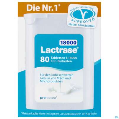 Sie sehen eine Packung Lactrase Tabl/im Spender 18.000 Fcc -pro Natura 80st, Produktbild: 01 Lactrase Tabl/im Spender 18.000 Fcc -pro Natura 80st, A-Nr.: 4545481 - 01