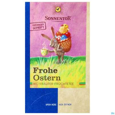 Sie sehen eine Packung Sonnentor Kraeutertee/bio Frohe Ostern 02577 18st, Produktbild: 02 Sonnentor Kraeutertee/bio Frohe Ostern 02577 18st, A-Nr.: 4793575 - 02