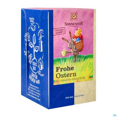 Sie sehen eine Packung Sonnentor Kraeutertee/bio Frohe Ostern 02577 18st, Produktbild: 04 Sonnentor Kraeutertee/bio Frohe Ostern 02577 18st, A-Nr.: 4793575 - 04